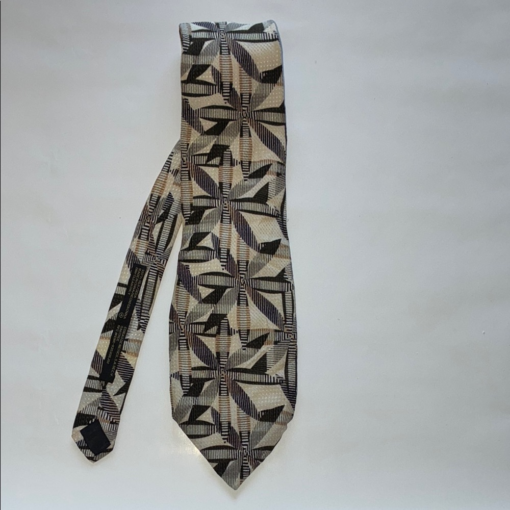 100% Silk Geometric Patterned Tie - image 1